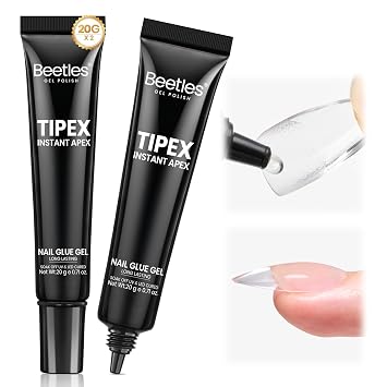 Beetles Tipex Instant Apex Nail Tips, Stiletto Medium, 192pcs 16 Sizes, Pre-Building with Tipex Nail Glue Gel 2 Pcs 20g