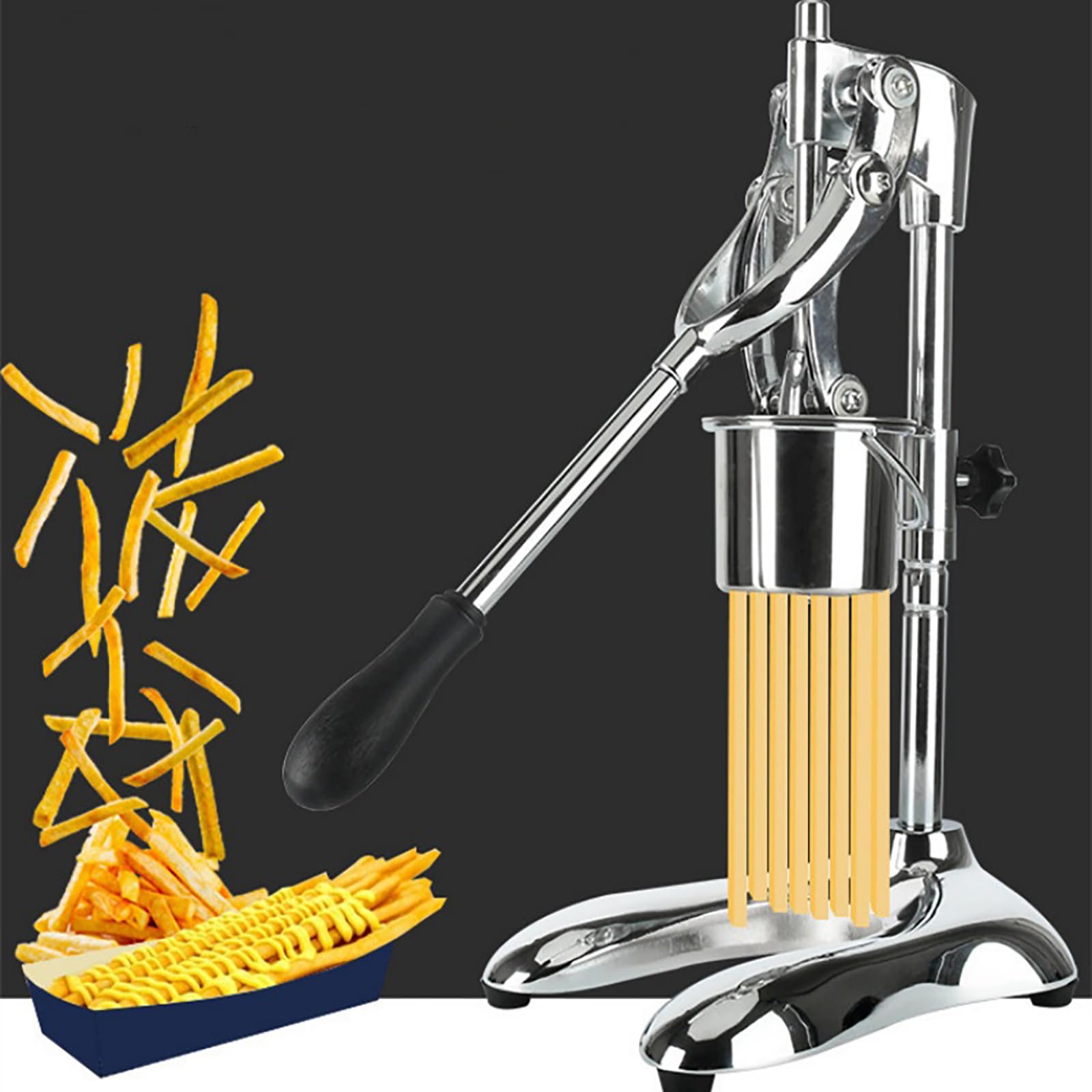 Grand presse-frites manuel pour purée de pommes de terre avec panier à frire, parfait pour les restaurants, les cuisines et les stands de nourriture, coupe de longues frites de plus de 30 cm