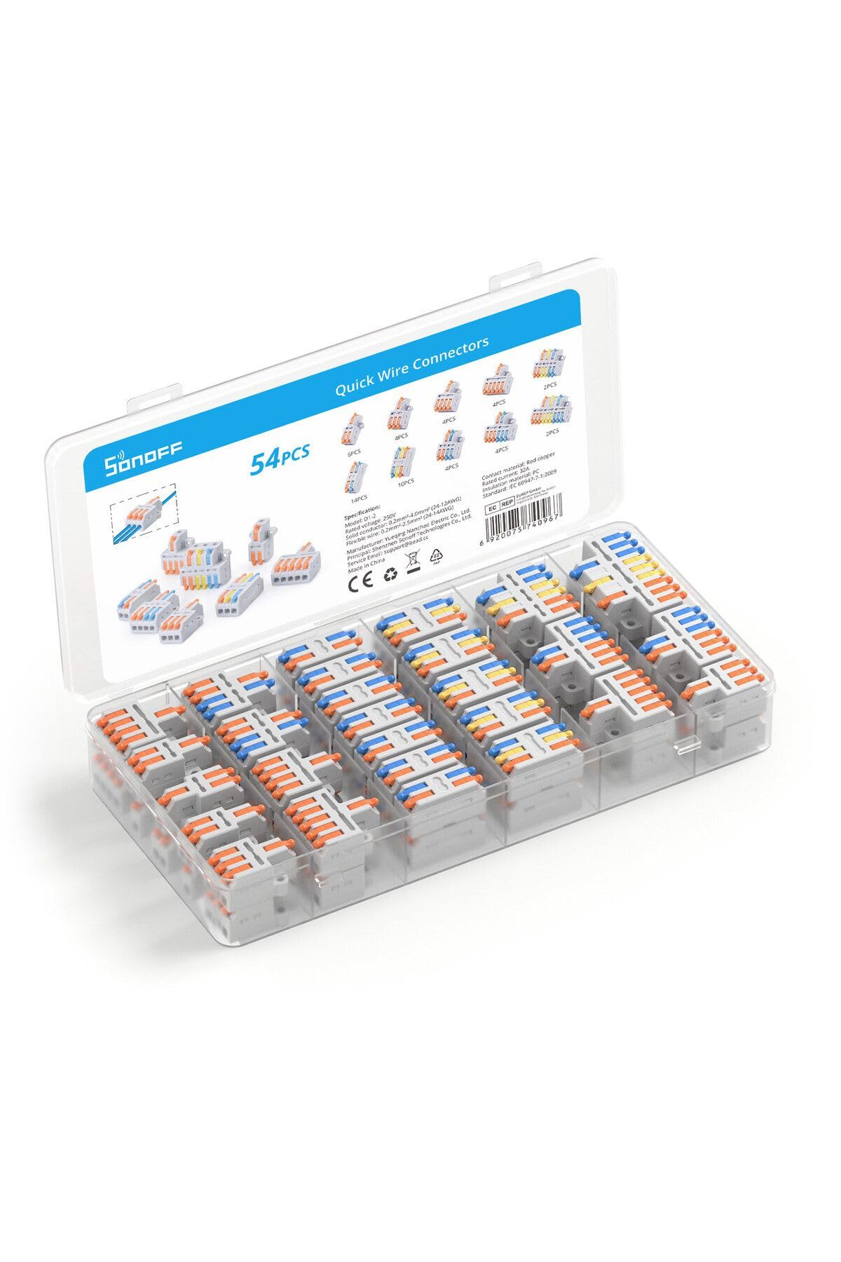 Sonoff D1-2 Wire Splicing Connector Pack, Bornes de connexion, 54 pièces