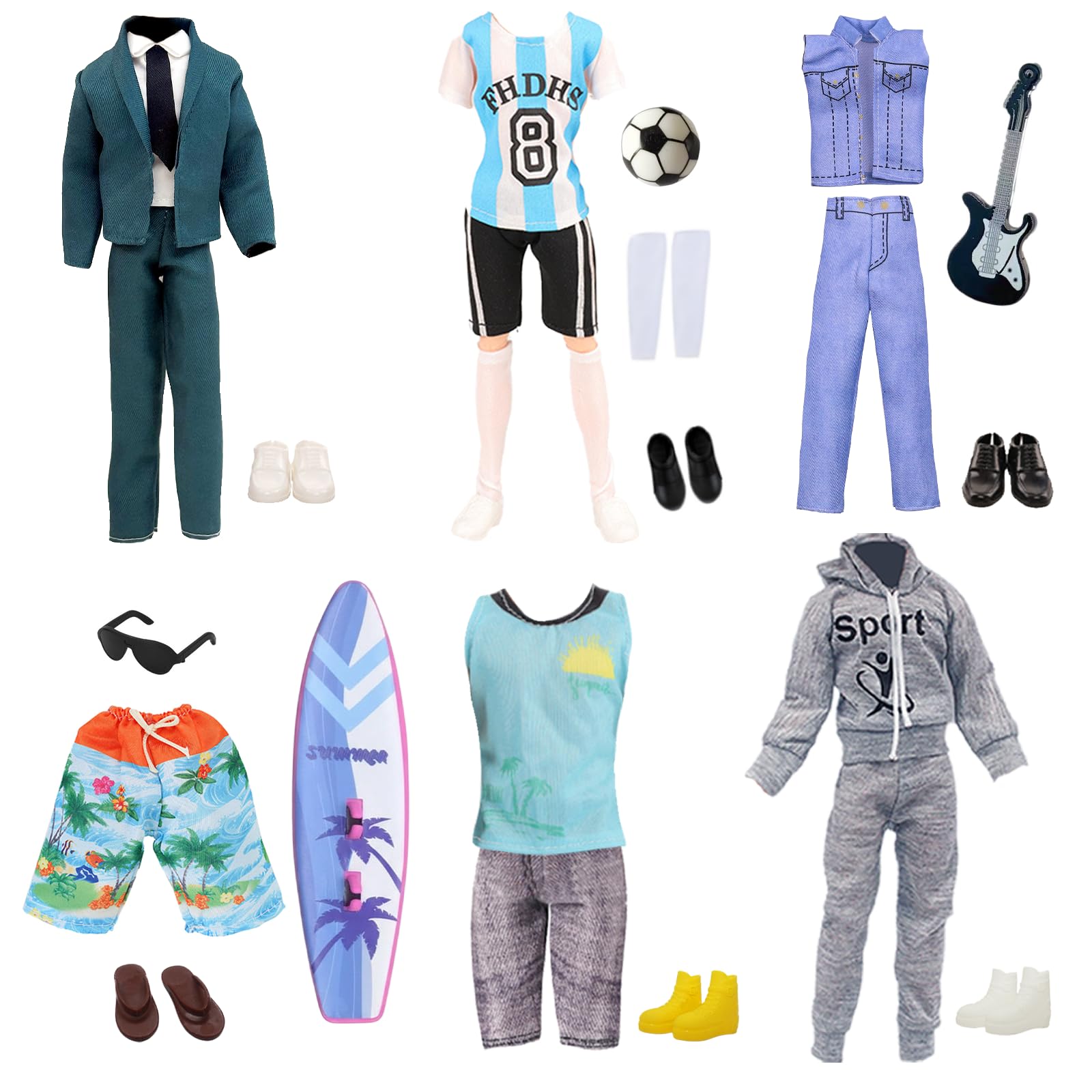Set De 16 Ropa Y Accesorios Para Muñecas De 12 Pulgadas | 6 Tops, 6 Pantalones, 6 Zapatos Y Más | Regalo Para Niñas