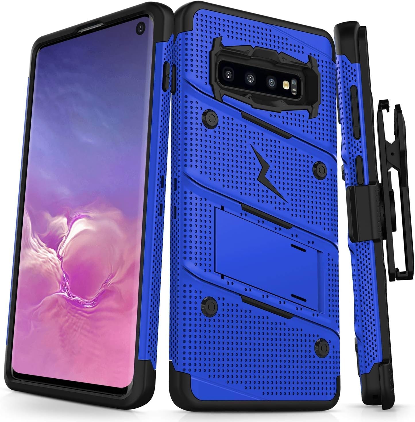 ZIZO Bolt Series for Galaxy S10 Case with Kickstand Holster Lanyard - Blue