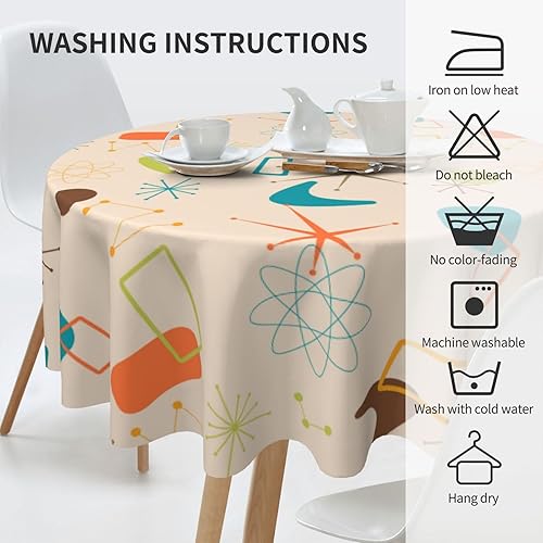 Miniatura 4 de Mantel redondo de mediados de siglo, moderno, atómico, retro, lavable, para vacaciones, decoración para cocina, cena, fiesta, talla única