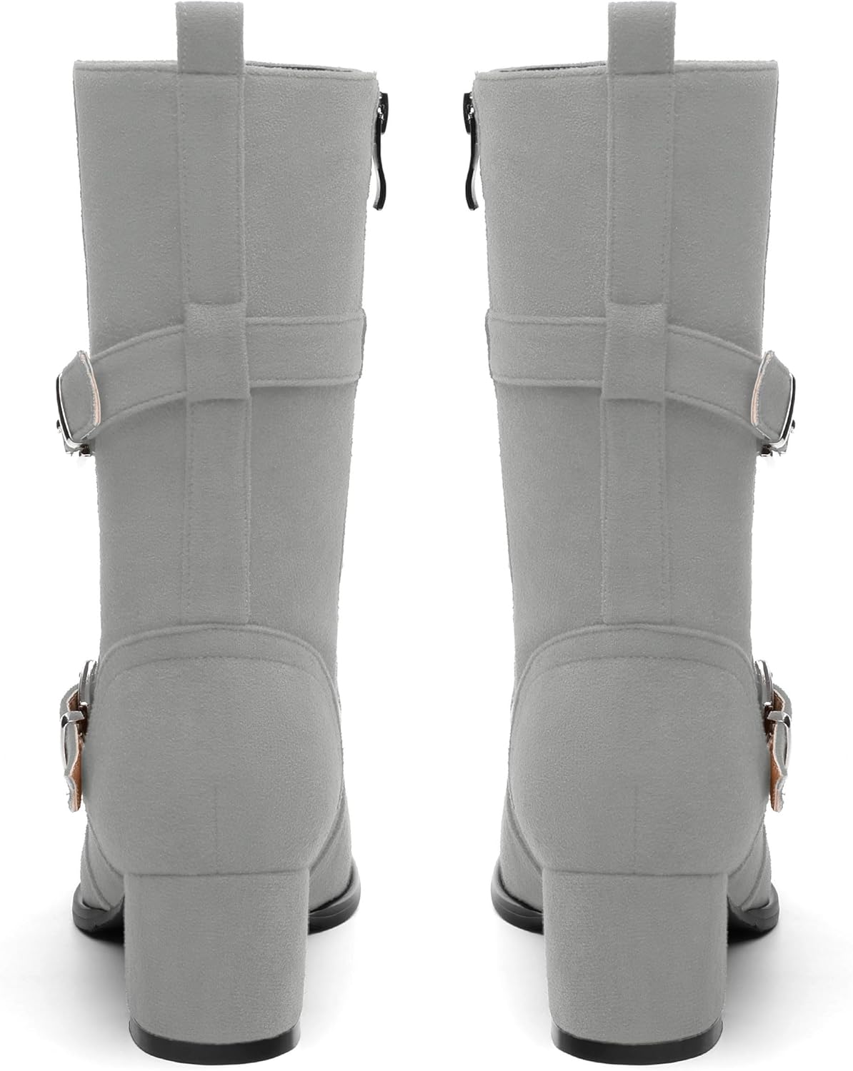 Women's Mid-calf Boots, Round Toe Chunky Heel Mid Calf Booties, Side Zipper Fashion Buckle Calf High Boots
