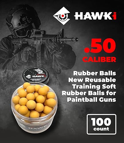 Miniatura 53 de Hawki - Pelotas de goma reutilizables de 0.50 o .43 cali, bolas de goma suave, menos letales para pistolas de paintball negro x 100