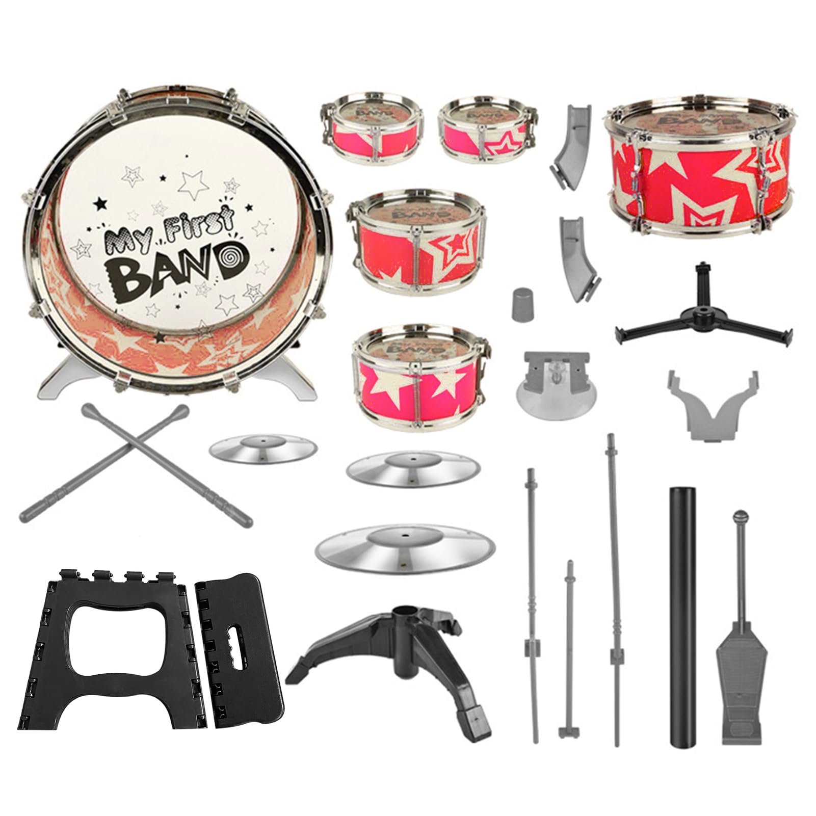 6-teiliges Kinder-Schlagzeug-Set, Jazz-Schlagzeug-Set, Robuste Trommelstöcke, Percussion-Musikinstrument für Kinder, Anwendbar für Anfänger (Rot)