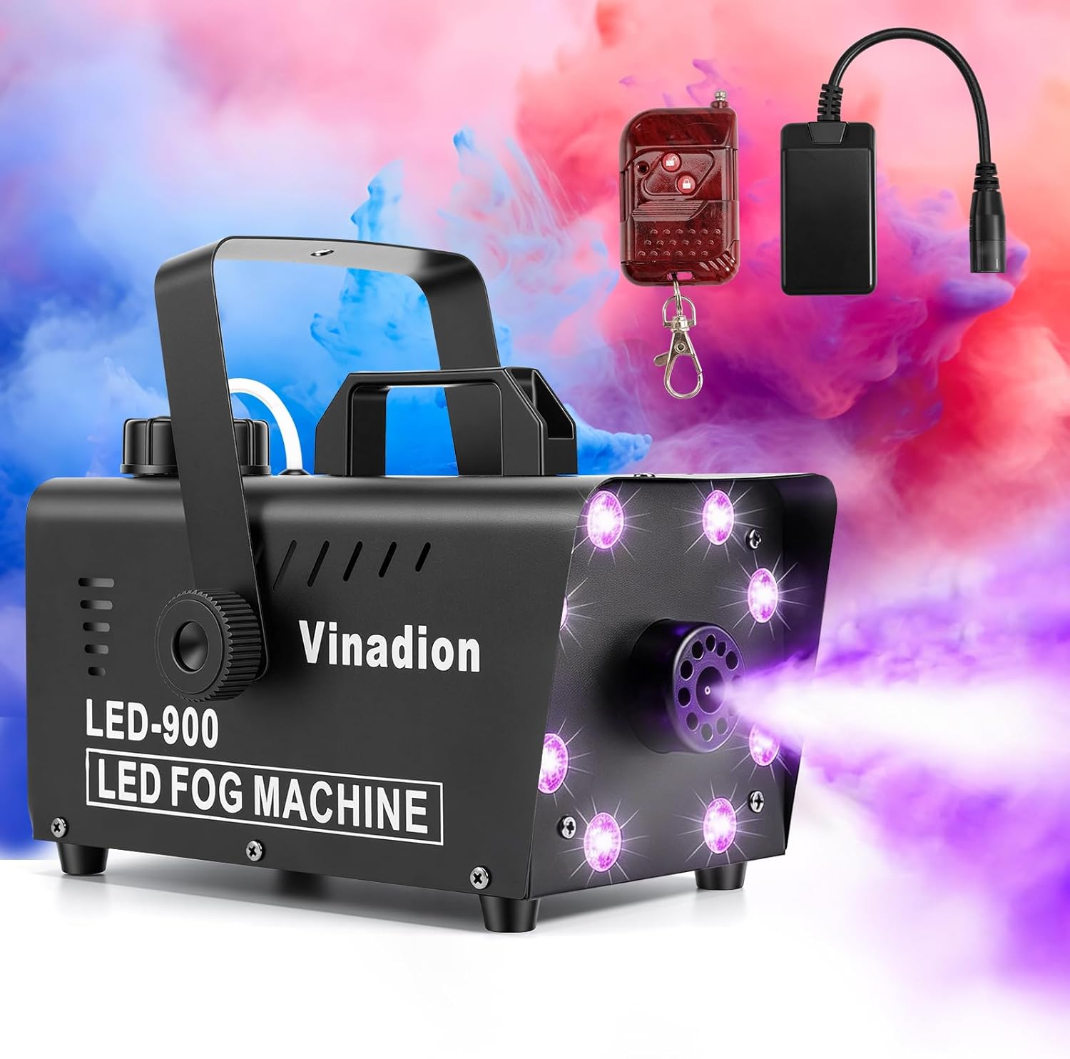 900W Fog Machine with Wireless Remote Control, Portable Smoke Machine with 8 LED Lights 13 Color Light Effects 5000CFM Stage Haze Machines for Theater DJ Parties Halloween Indoor Outdoor