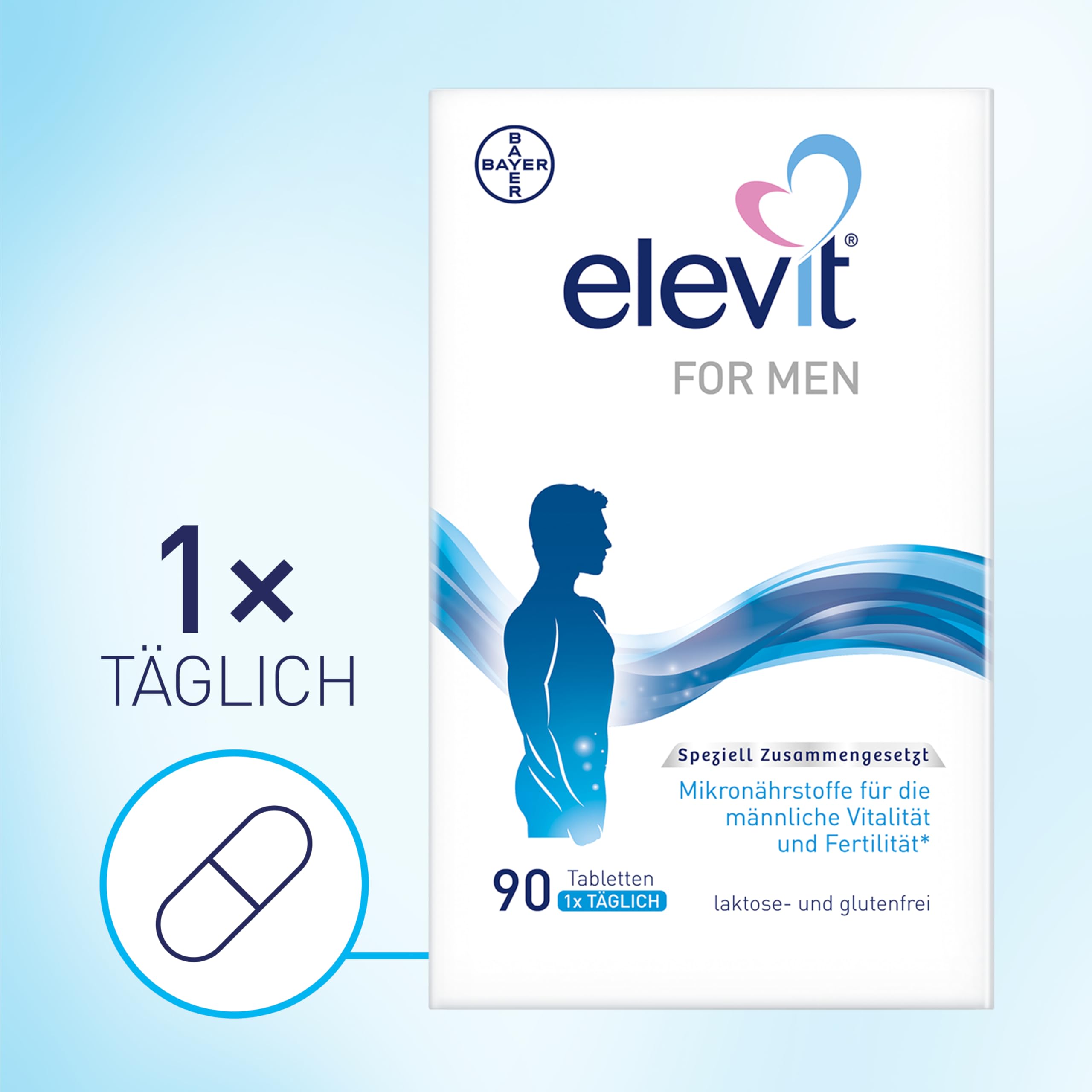 Elevit FOR MEN | zur Unterstützung der männlichen Vitalität und Fertilität | Mikronährstoffkomplex zur oralen Einnahme bei Kinderwunsch | 90 Tabletten