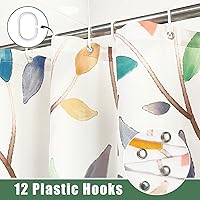 Vista 3 de Boho Leaf Floral Shower Curtain, Spring Summer Modern Colorful Botanical Leaves Bohemian Fabric Shower Curtain Set with 12 Hooks, Bathroom White