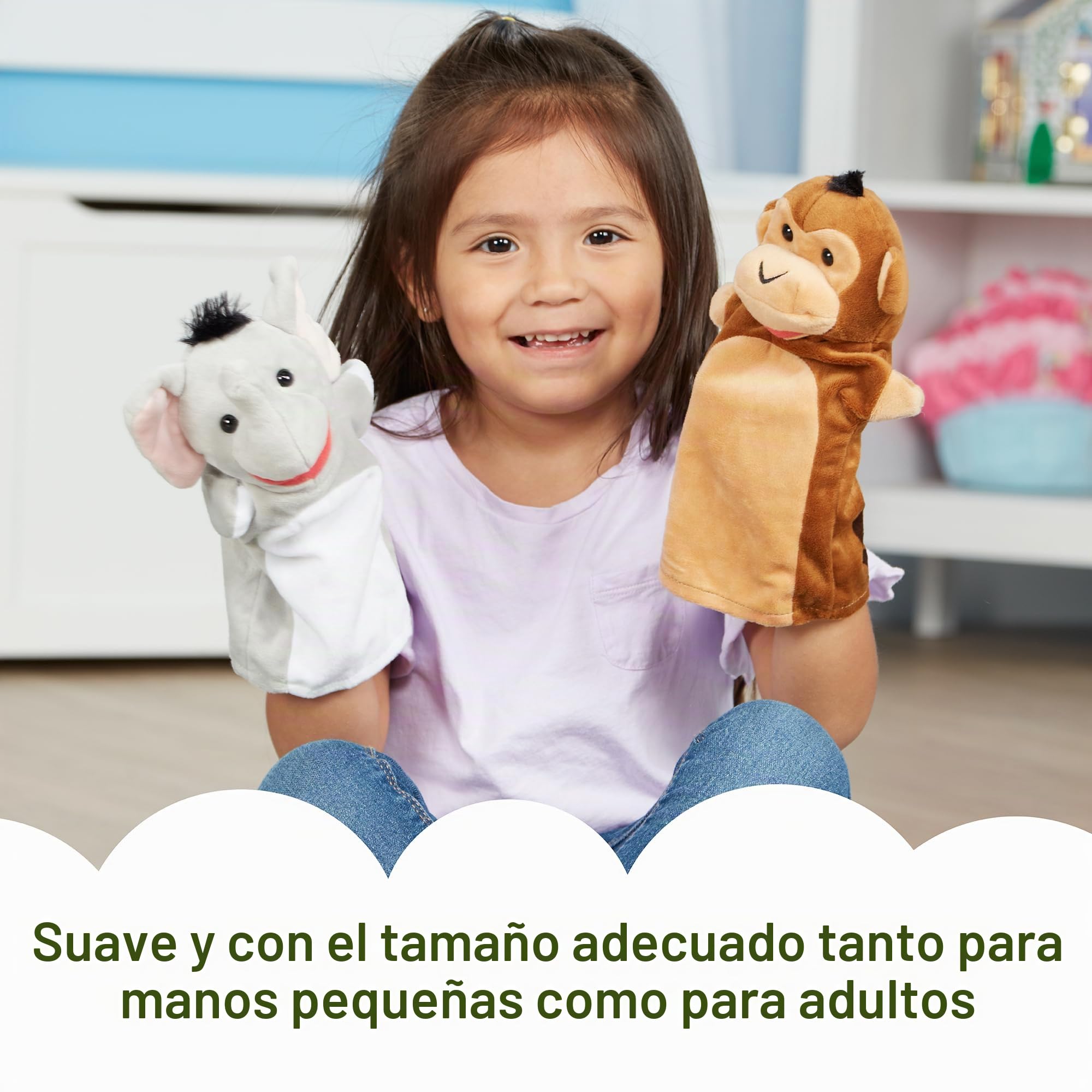 MELISSA & DOUG - Marionetas de Mano Amigos del Safari: 6 Peluches de Mano de Jirafa, Elefante, Zebra, Mono, y Más, 6073171, Juguetes Niños 2 Años, Regalo Niño 2 años +, Juegos Niños 2 Años +