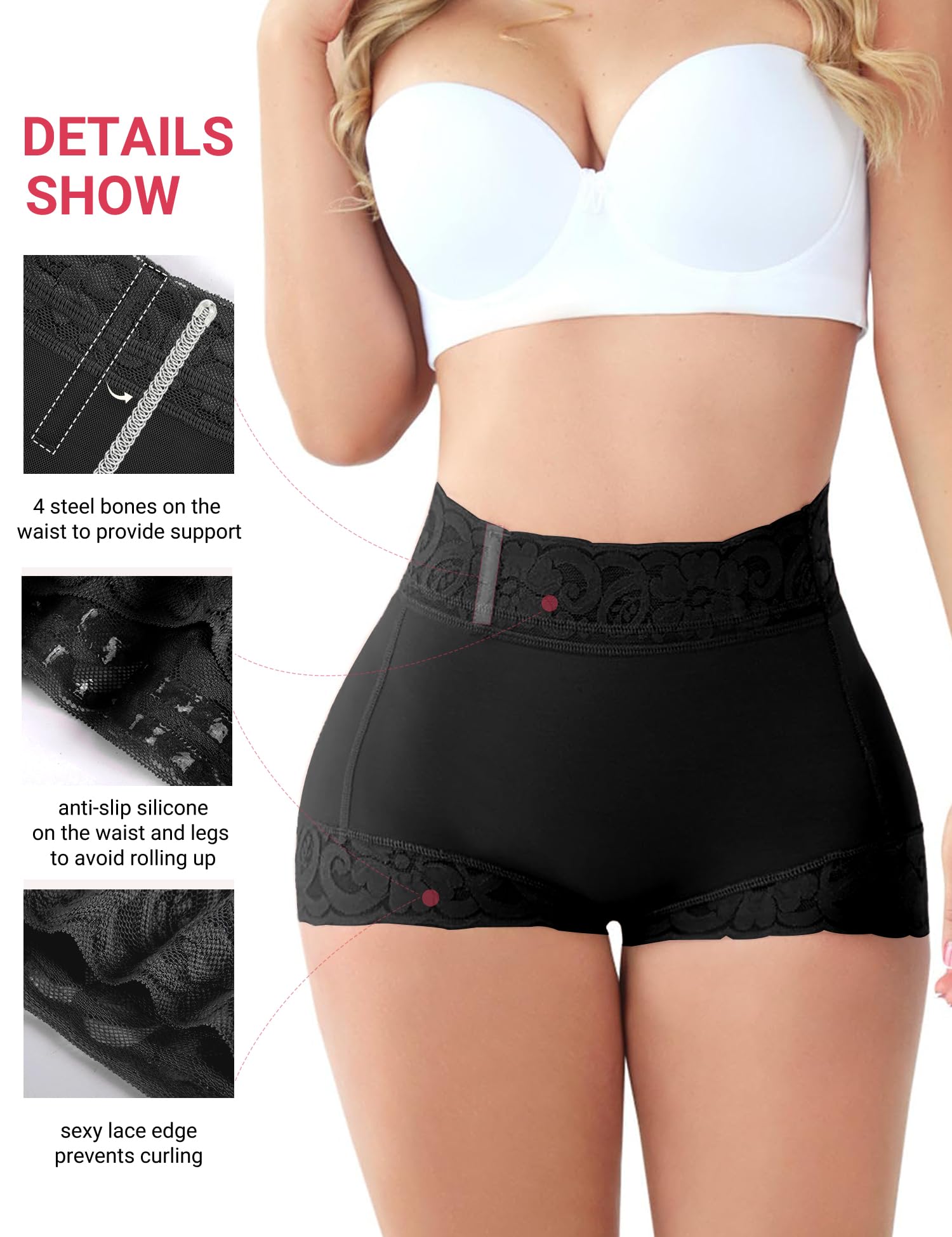 Butt Lifting Panties, Tummy Control Shapewear for Women Compression Underwear Short Lace Butt Lifter Shapewear