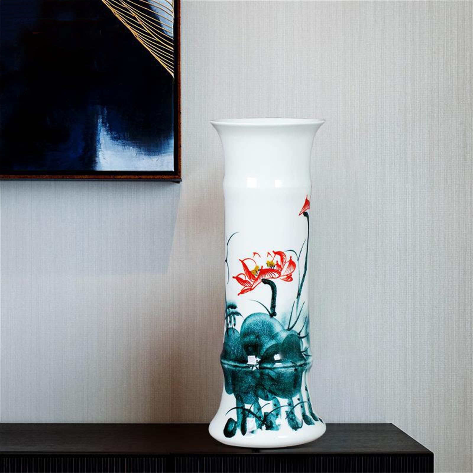 Vnook Bucket Shaped Ceramic Umbrella Stand, Freestanding Entryway Storage Holder, Decorative Floor Vase, Indoor Ceramic Storage Bucket for Home Hallway Decor(48x17CM)