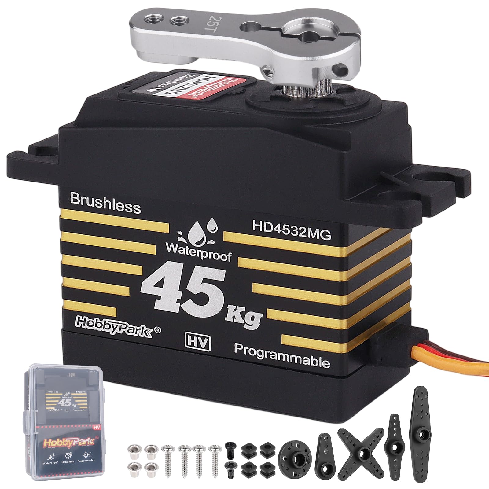 HobbyPark Servo a control remoto impermeable de alto par sin escobillas, engranaje de metal, servo digital para 1/8 1/10 RC Crawler SCX10 TRX4 RC Truck Car Buggy RC Basher Ángulo de control 90°-180°