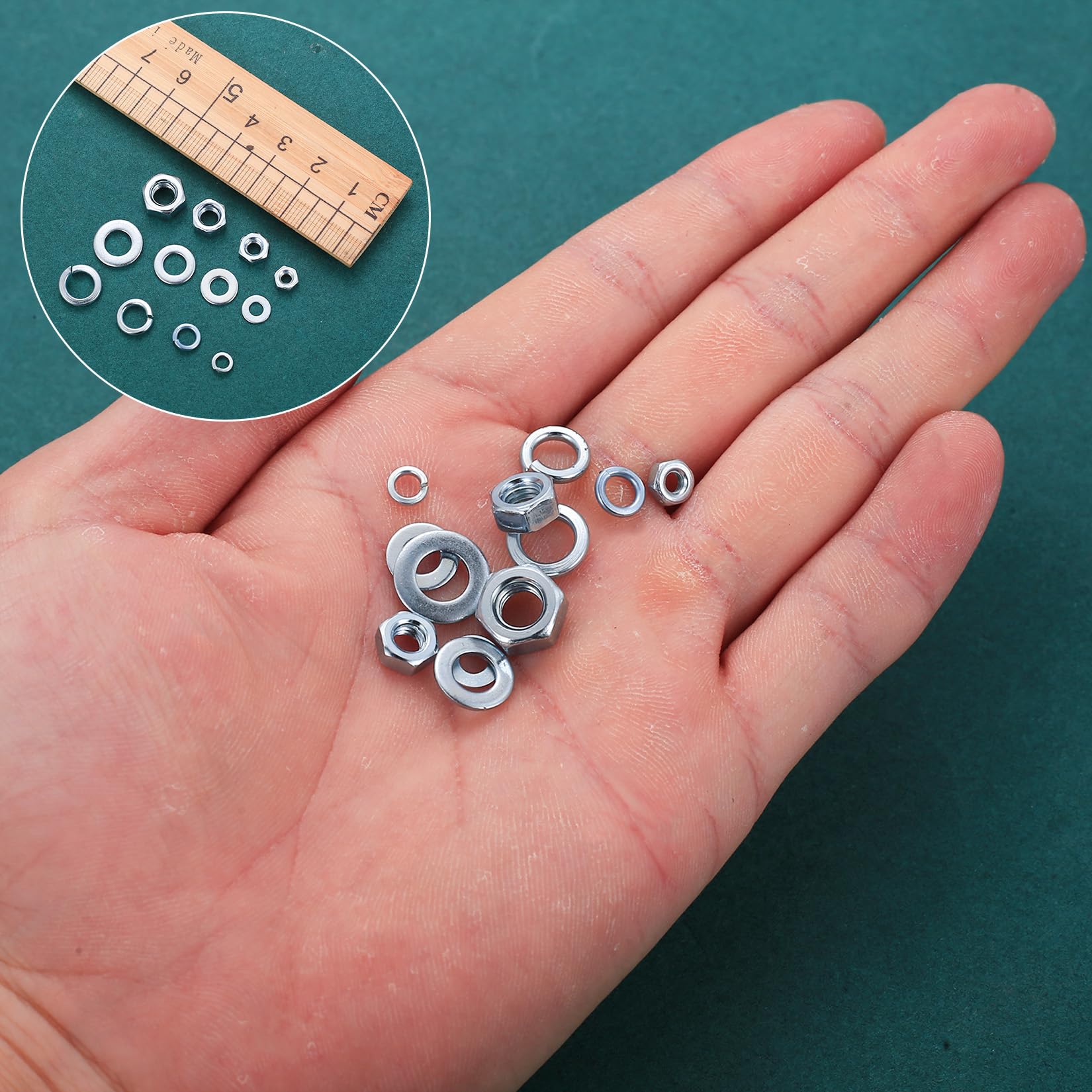 885 Pz Set di Dadi Esagonali e Rondelle Piatte e Rondella a Molla : 265 Dadi Esagonali, 310 Rondelle di Sicurezza, 310 Rondella a Spirale, Kit Dado Elementi per Viti Bulloni Filettate(M3 M4 M5 M6)