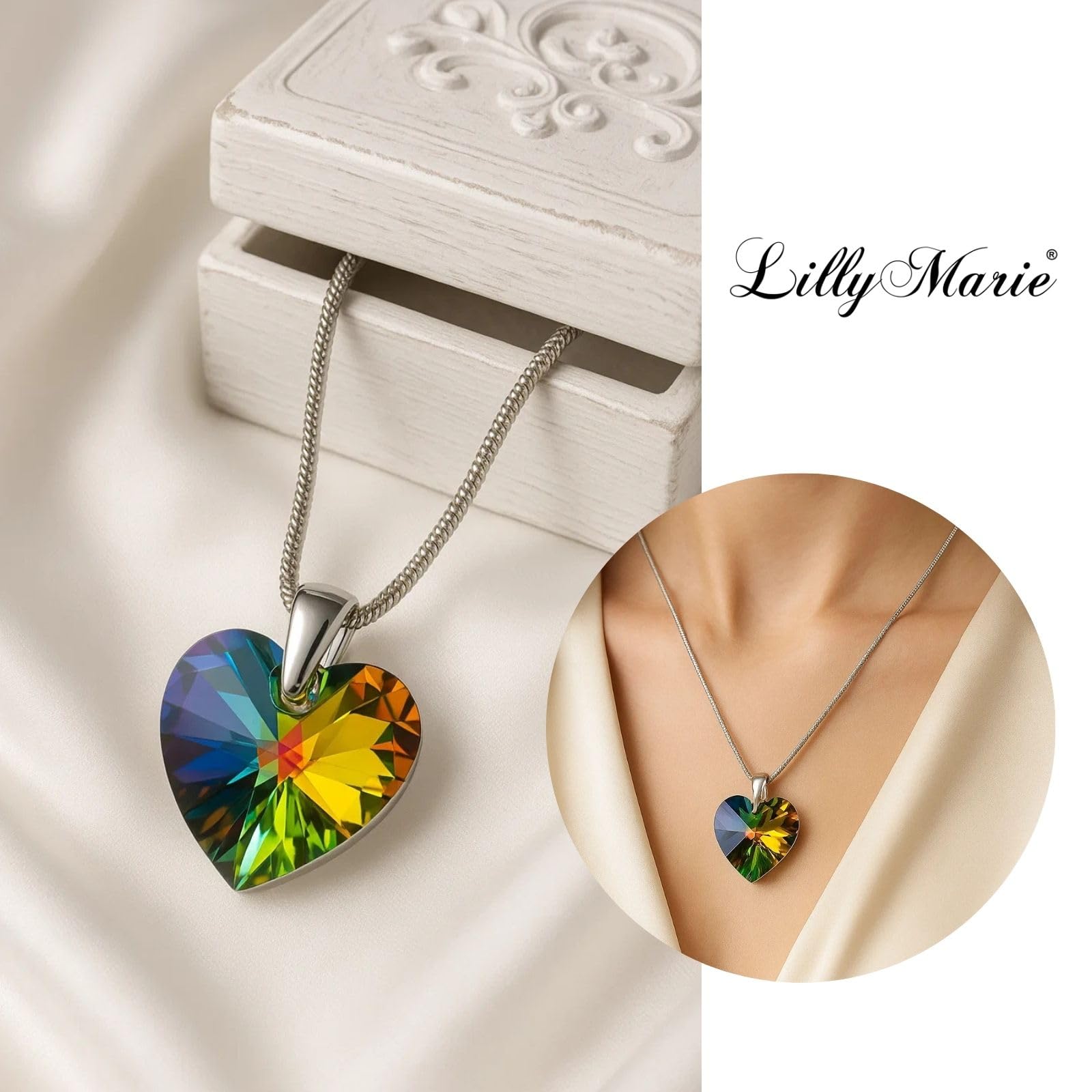 LILLY MARIE Collar De Dama Hecho A Mano Con Colgante De Corazón Y Cadena Ajustable De Plata Pura 925