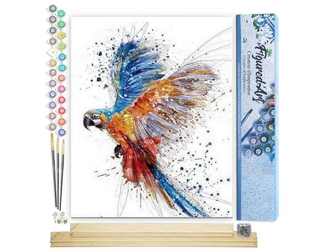 Figured'Art Pintar por Numeros Adultos Loro Con Pintura