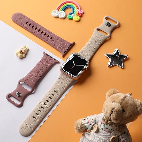 Miniatura 3 de Paquete de 2 bonitas correas grabadas compatibles con Apple Watch de 1.496 in 1.575 in 1.614 in 1.732 in 1.772 in 1.654 in 1.929 in, correa de