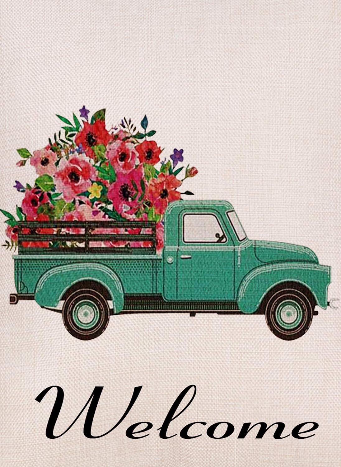 Selmad Welcome Spring Truck Decorative Garden Flag, Flower Pickup Home Yard Outdoor Decor, Summer Small Outside Decoration Double Sided 12 x 18