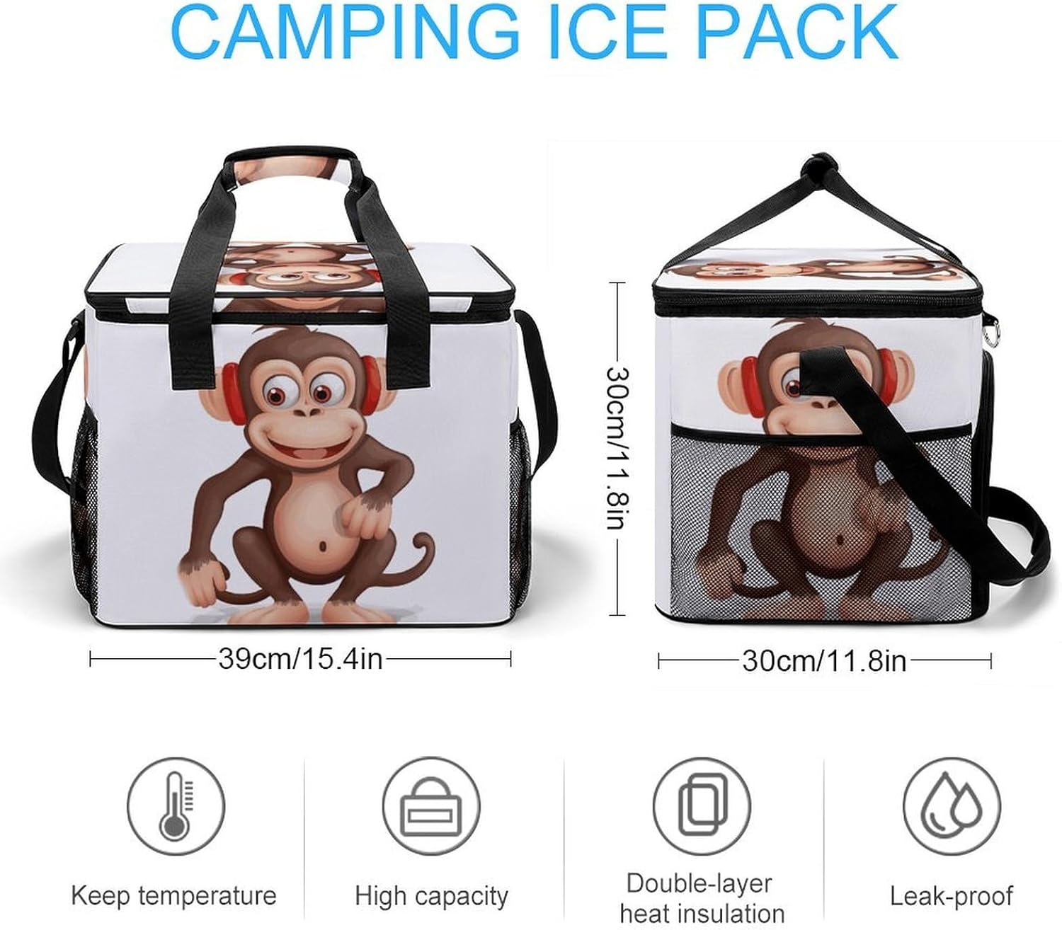 Insulated Picnic Backpack Tote Bag, Large Capacity 30L Naughty Monkey Cooler Bag Leakproof Beach Bags Portable Lunch Box Waterproof Picnic Basket for Beach Camping BBQ
