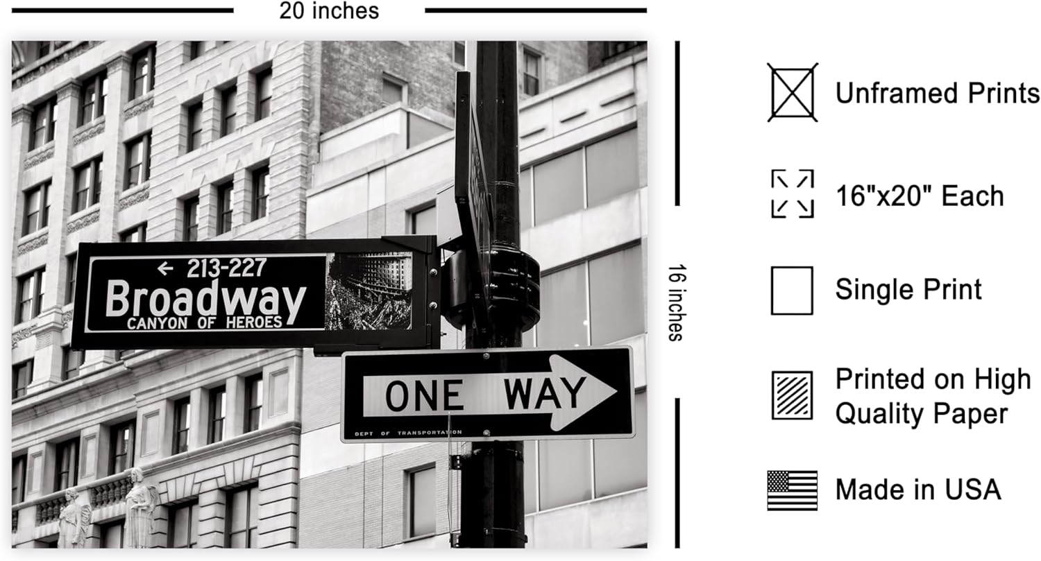 Poster Master One Way Print - Broadway Poster - New York Art - Street Sign & Directions Wall Design - Travel Photography Art - Great Bedroom or Office Decor - 16x20 UNFRAMED Wall Art