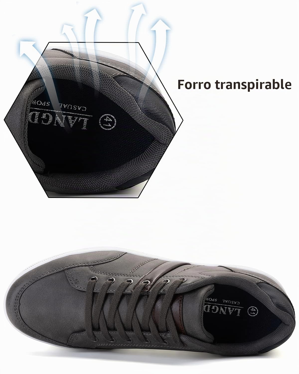 LANGDU Zapatos Hombre Vestir Casual Zapatillas Calzado Deportivas Running Sneakers Corriendo Zapatilla Tamaño41-46EU (46EU,Gris 02)