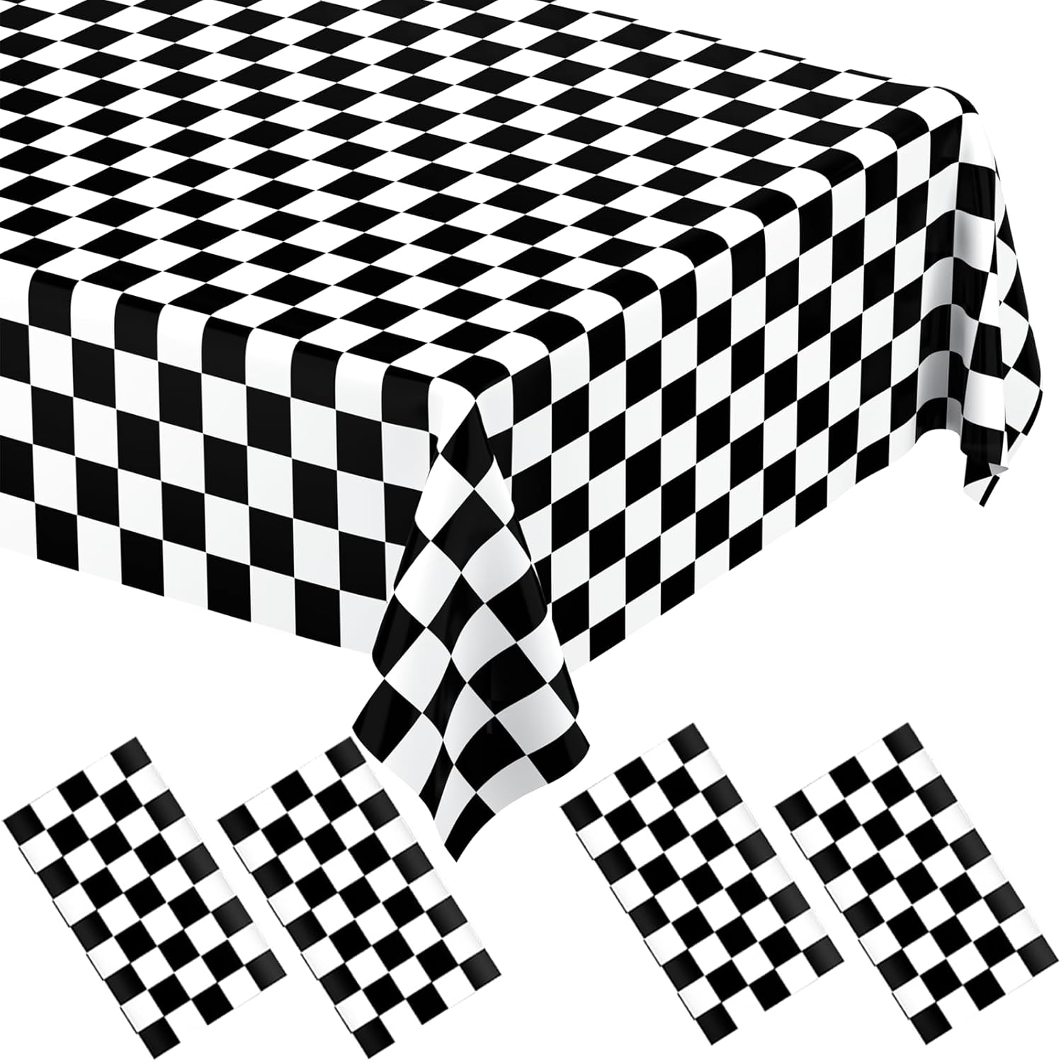 WNINK 4 Pack Black and White Checkered Tablecloth Black