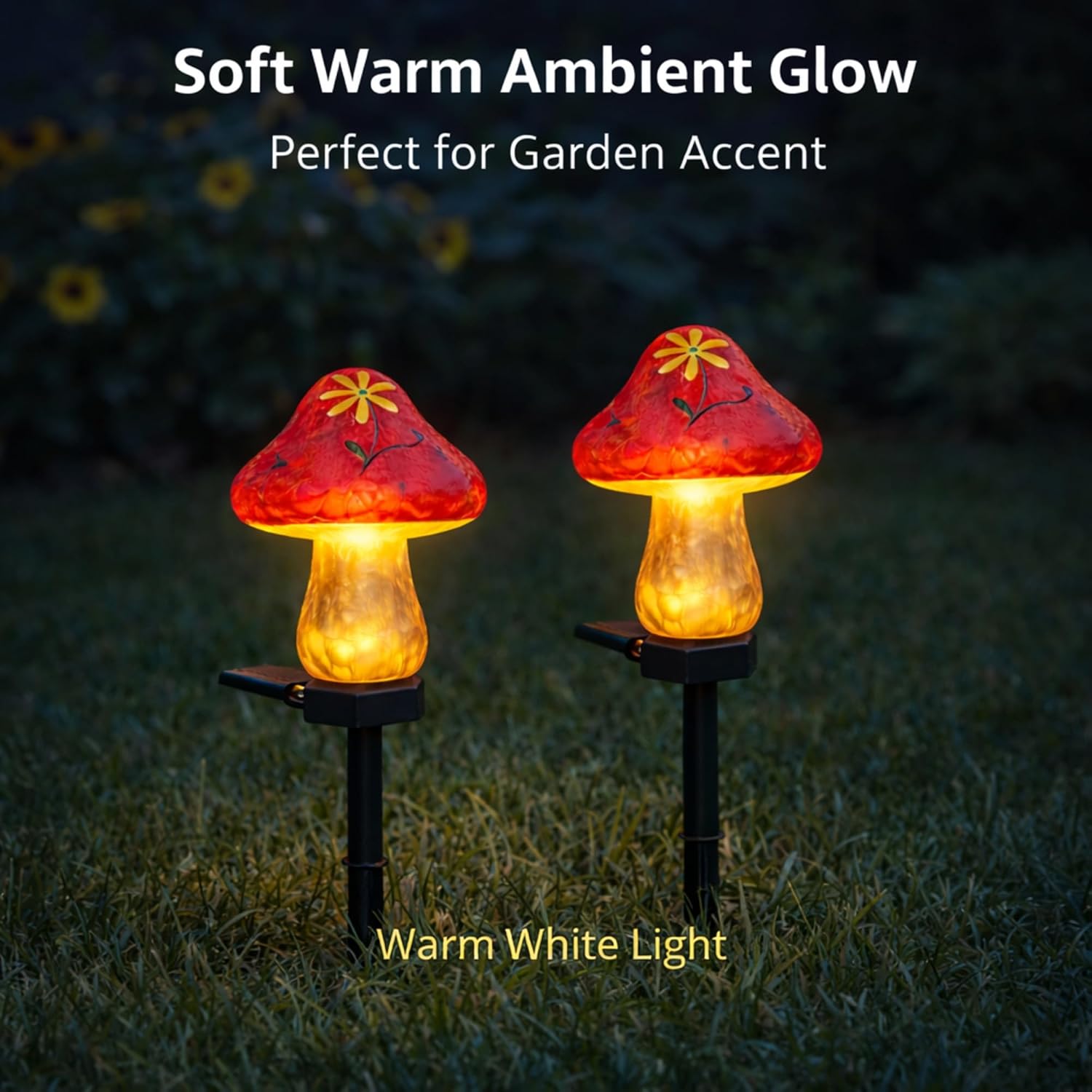 Solar Mushroom Lights Outdoor, 2 Pack Waterproof Decorative Garden Pathway Lights, Hand-Painted Resin Fairy Garden Decor for Yard Lawn Patio Walkway, Unique Gift for Women Garden Lovers