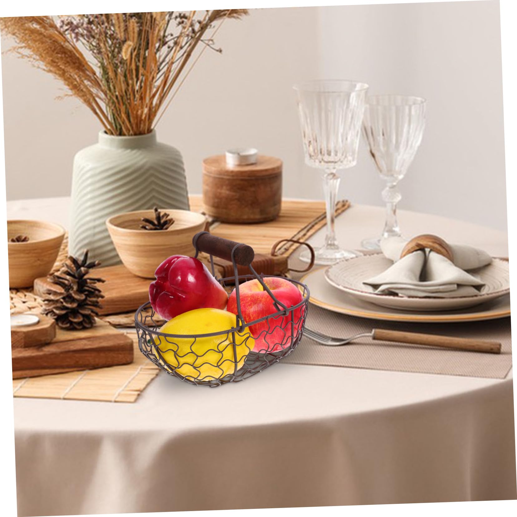 DOITOOL Vintage Black Wire Egg Basket with Wood Handle Heatproof Metal Storage Basket for Kitchen Egg Collection and Fruit Storage Compact 4.7 Inch Wire for Home Use - Image 4