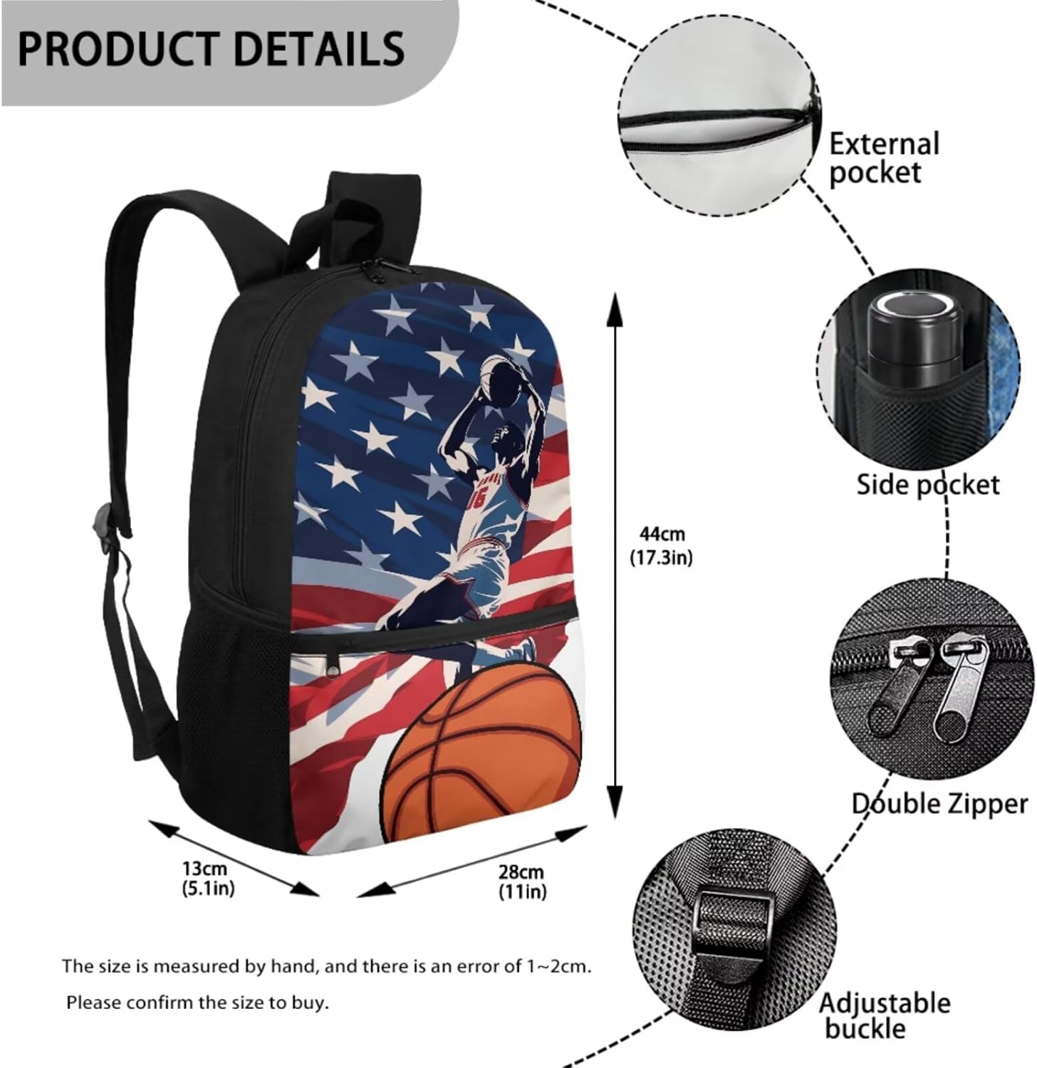 Dolyues 4-in-1 American Flag Basketball Backpack Lunchbox Cambo for Elementary Boys 6-8 Back to School Bookbag for Kids with Water Bottles Zip Pencil Case
