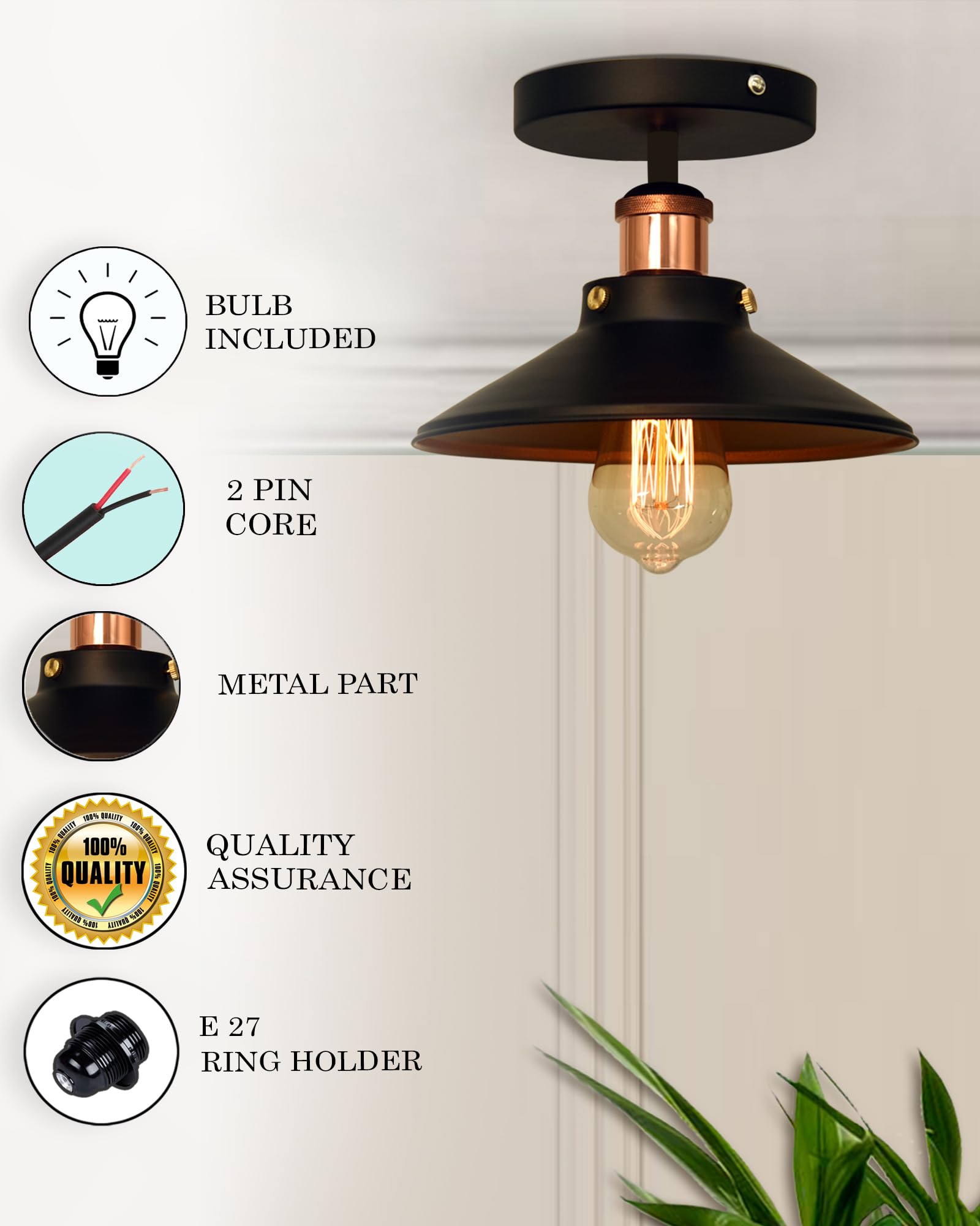 Homesake Farmhouse Ceiling Light - Black & Rose Gold -6