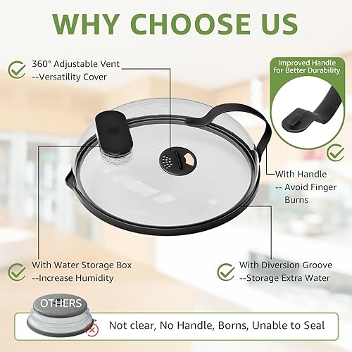 Miniatura 8 de Cubierta contra salpicaduras de microondas con vaporizador de agua para alimentos, protector de salpicaduras de microondas de vapor de 10 pulgadas