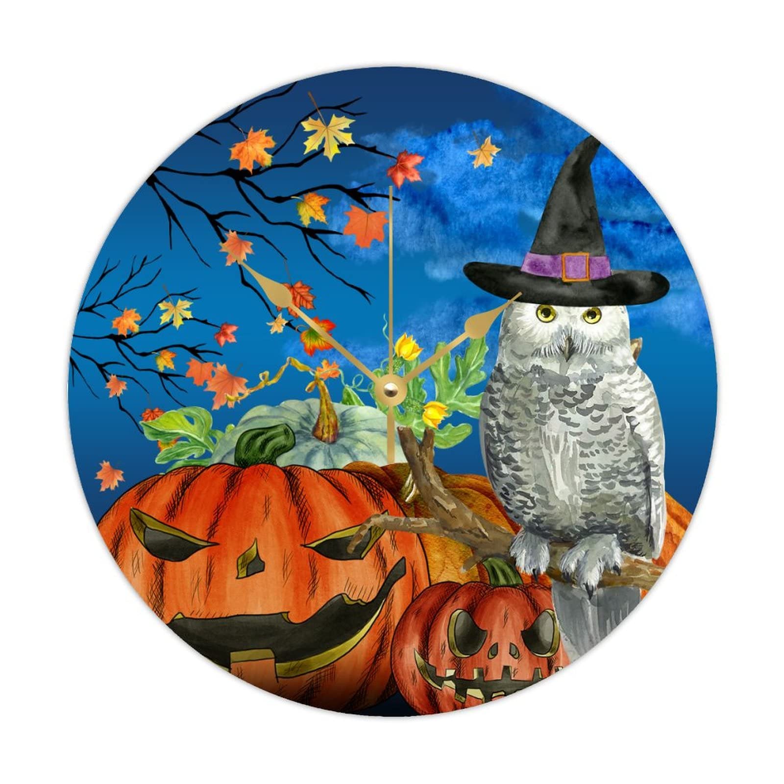 Horloge ronde en bois 38cm grand format rustique d'Halloween