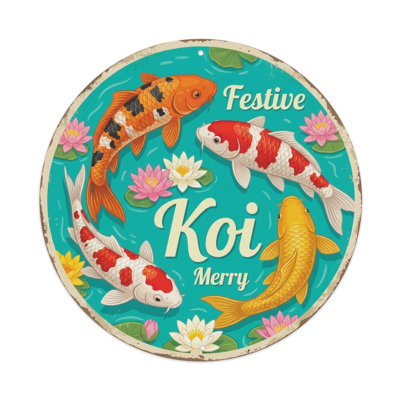 Koi Fish Festive Merry Cheerful Waters Joyous Celebration Metal Tin Sign