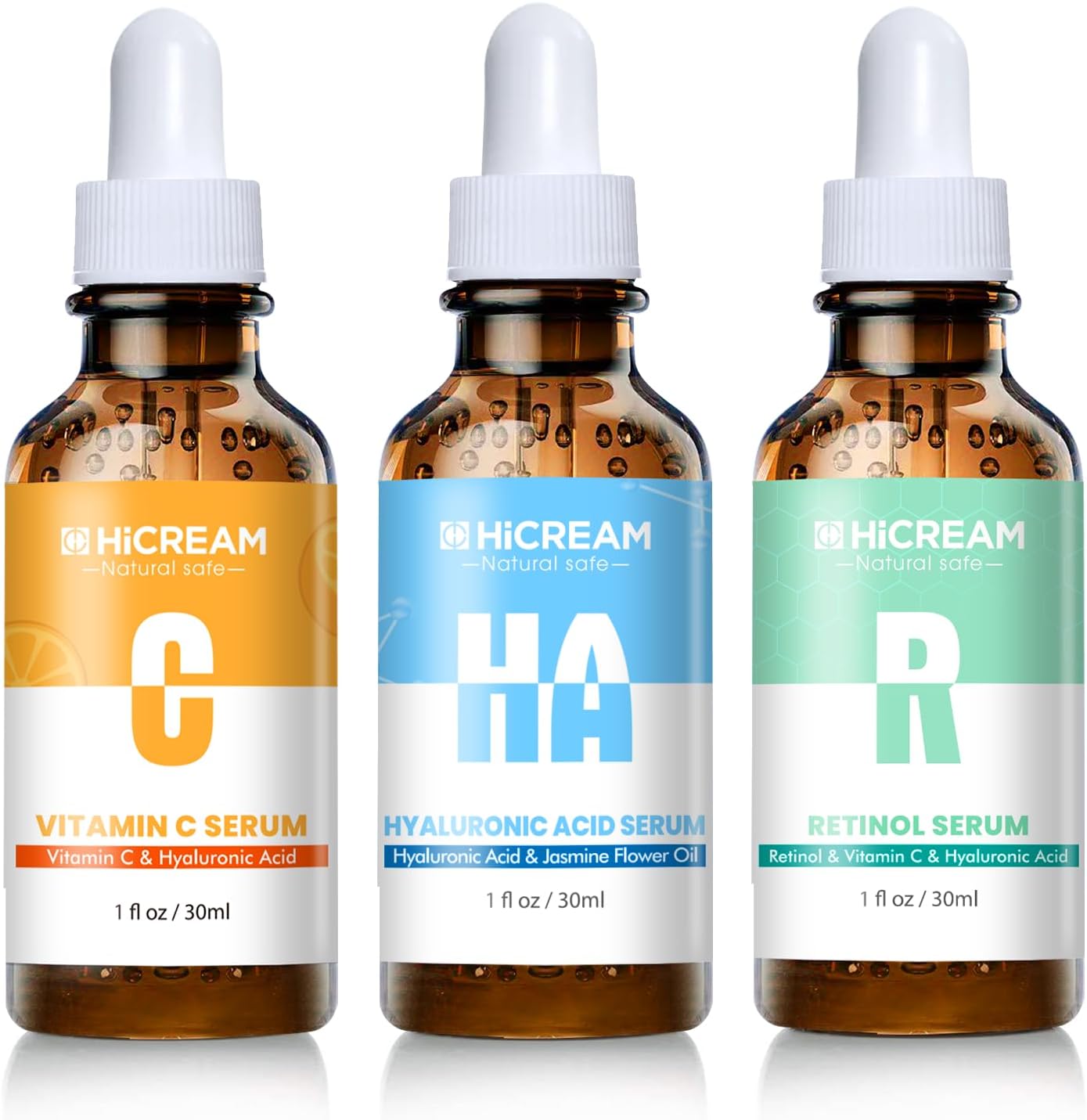 Face Serum Set 3-Pcs Set, Includes Vitamin C, Hyaluronic Acid & Retinol - Skin Care Set for Brightening, Firming, Hydrating - Facial Skin Care Set for Fine Lines, Dark Spot Corrector