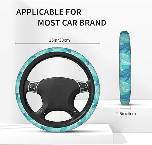 Miniatura 4 de Funda para volante para mujeres y hombres, tortugas marinas, vida marina, patrón de mandala, protector de volante de neopreno verde, ajuste