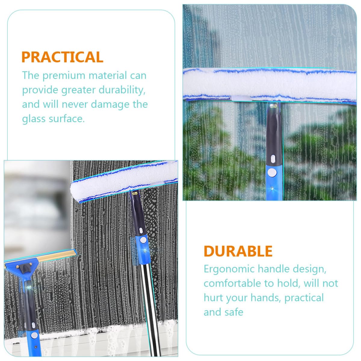 VICASKY Raclette à Vitres Extensible 3 Pièces avec Brosse Microfibre Bleue Outil de Nettoyage pour Fenêtres Portes Voitures Accessoire Ménage Polyvalent pour Salle de Bain et Balcon