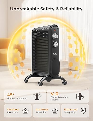 Miniatura 4 de Reekie Calefactores eléctricos para uso en interiores, habitación grande, calentador infrarrojo de mica de convección de 1500 W con termostato,