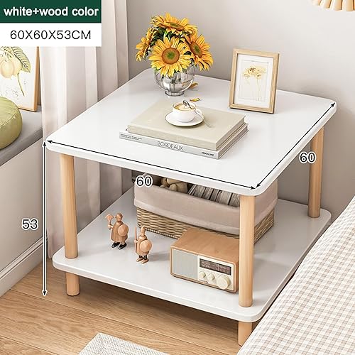 Miniatura 15 de Mesa auxiliar rectangular de varios tamaños con dos capas, espacio de almacenamiento para sala de estar, dormitorio, fácil montaje (color blanco +