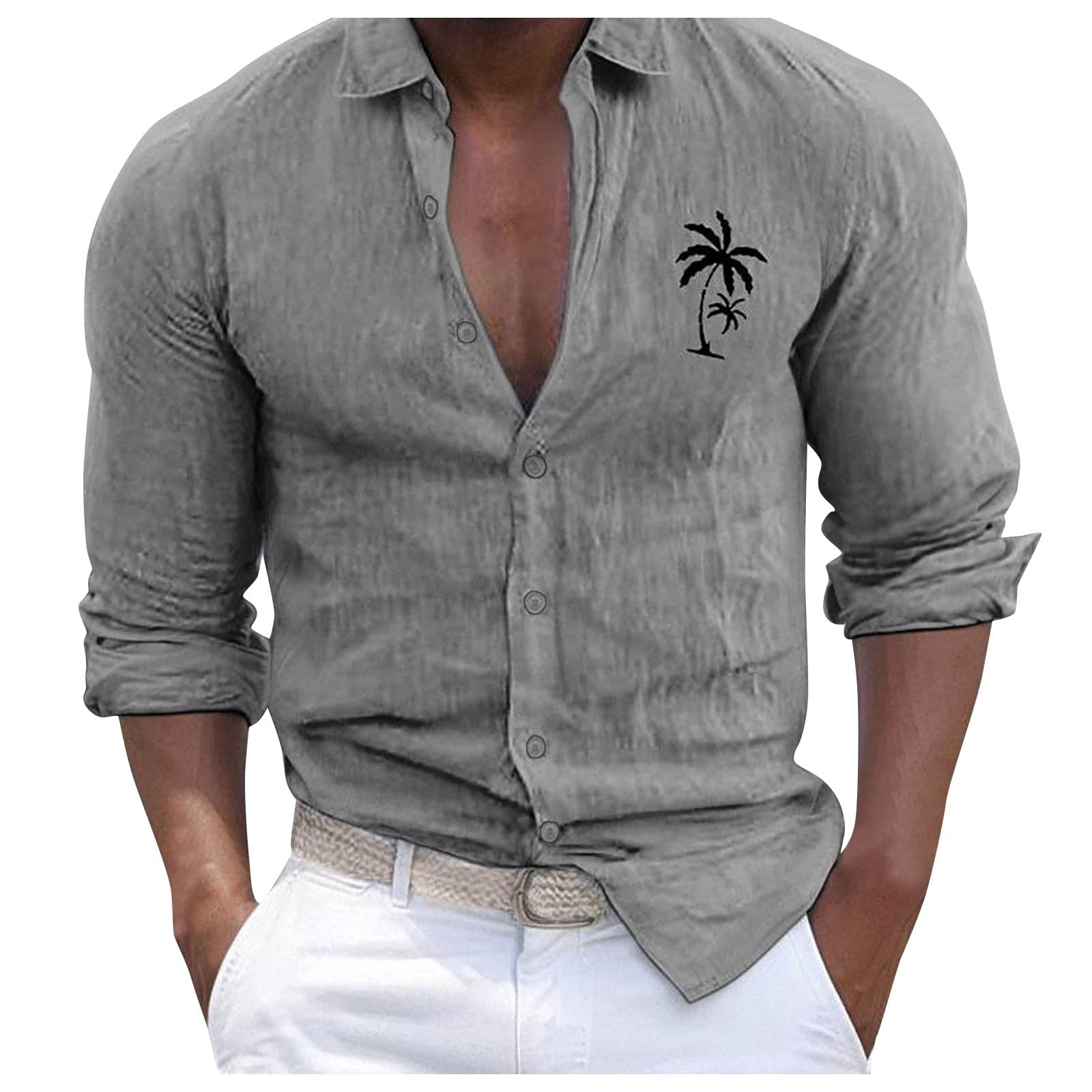 Genérico Camisas Hombre Algodon Camisas Hombre Verano Lino Camisa Manga Larga Hombre con Bolsillo Camisas Hombre Manga Corta Verano Tallas Grandes