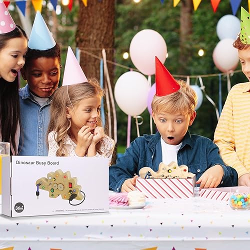 Miniatura 6 de Montessori - Tabla de actividades para niños de 3 años, tablero de madera de dinosaurio con 7 luces LED, actividades de aprendizaje para niños,