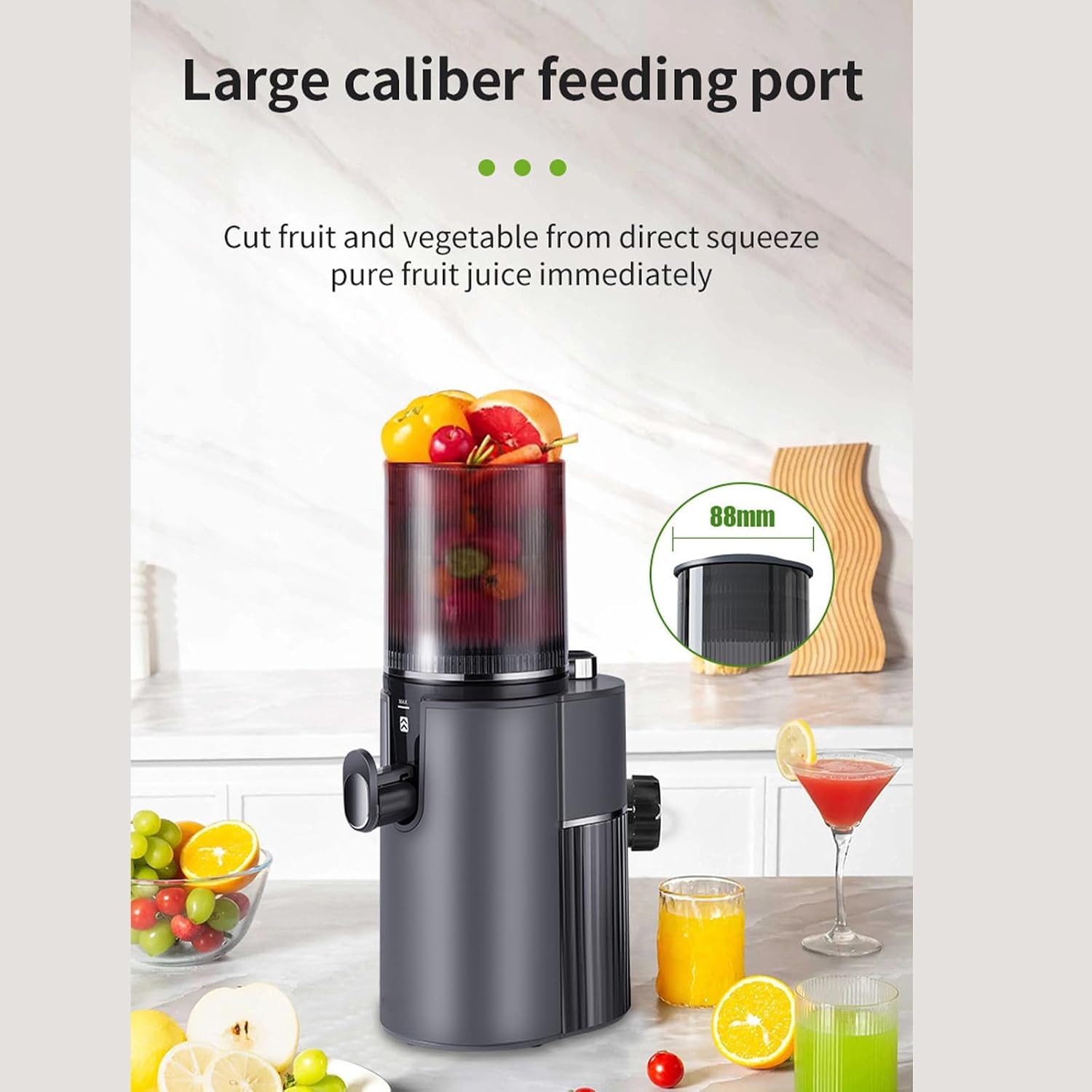 Cold Press Masticating Juicer 250W - Slow Squeeze Technology with 3.5" Large Feed Chute, Dual Filtration System, High Juice Yield, Quiet Motor & Dual-Layer Stainless Steel Mesh