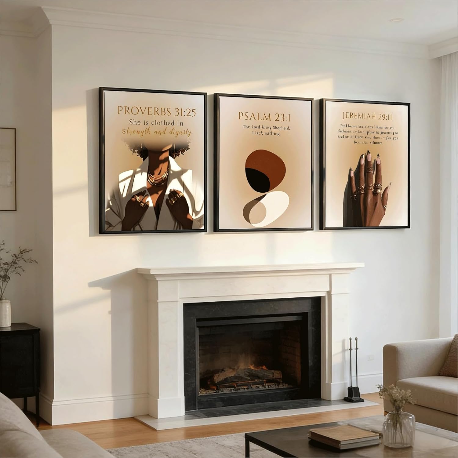 3Pcs Black Girl Wall Art African American Trendy Woman Painting Pictures Wall Decor Christian Bible Verse Abstract figure Jeremiah 29:11 Posters Prints work for Bedroom Living Room16x24 Inch Unframed