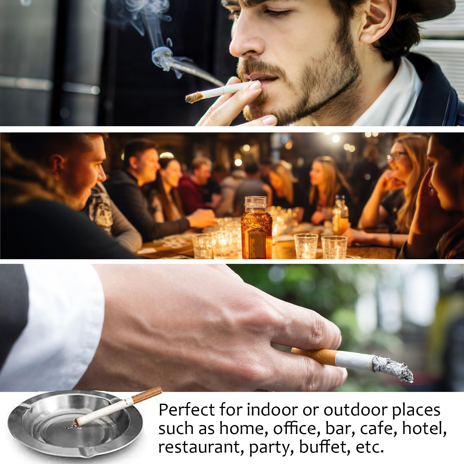 Joyfulmap - Posacenere per sigarette e sigari, confezione da 10 posacenere in acciaio inox, usa e getta, porta cenere portatile per interni/esterni, casa, ufficio, patio, ristorante, rotondo
