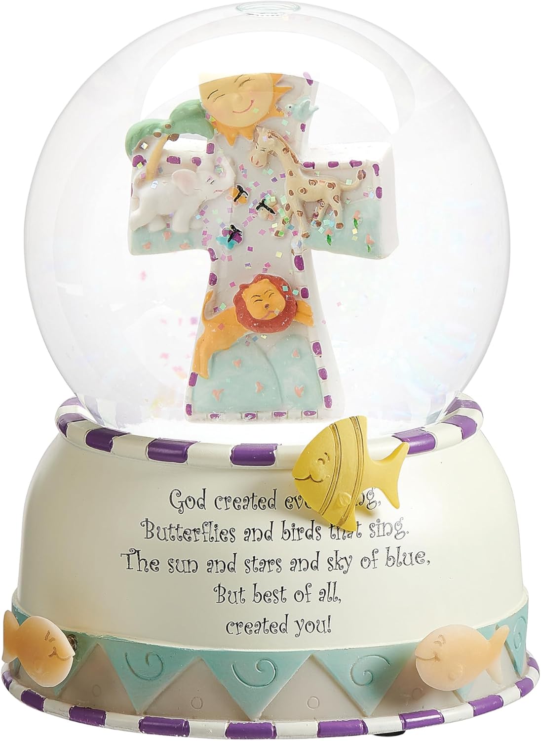 Roman 6" God Created Everything Musical Glitterdome – 100mm Snow Globe for Baptism, Nursery or Christening Decor