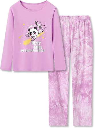 Beezizac Girls 100% Cotton Pajama Set, Tie-Dye with Various Prints, 4T18