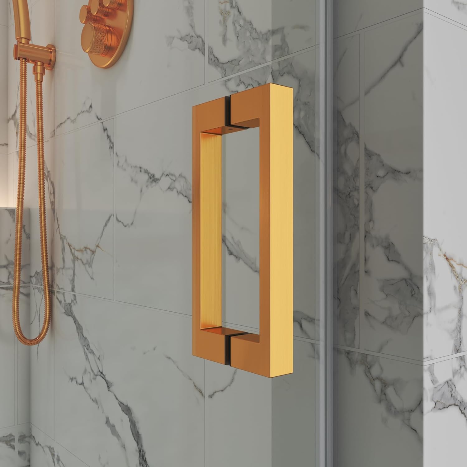 Glass Shower Door Handle,8-Inch Back to Back Shower Door Handle,Square Corner Glass Door Handle for 5/16" to 3/8" Thickness Glass, 304 Stainless Steel Shower Door Handles Replacement(Brushed Gold）