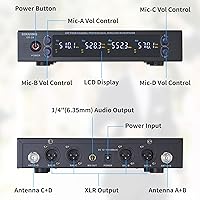 Vista 2 de Sistema de micrófono inalámbrico UHF de 4 canales con micrófonos de auriculares Lavalier, frecuencias ajustables de 4 x 50, ideal para reuniones