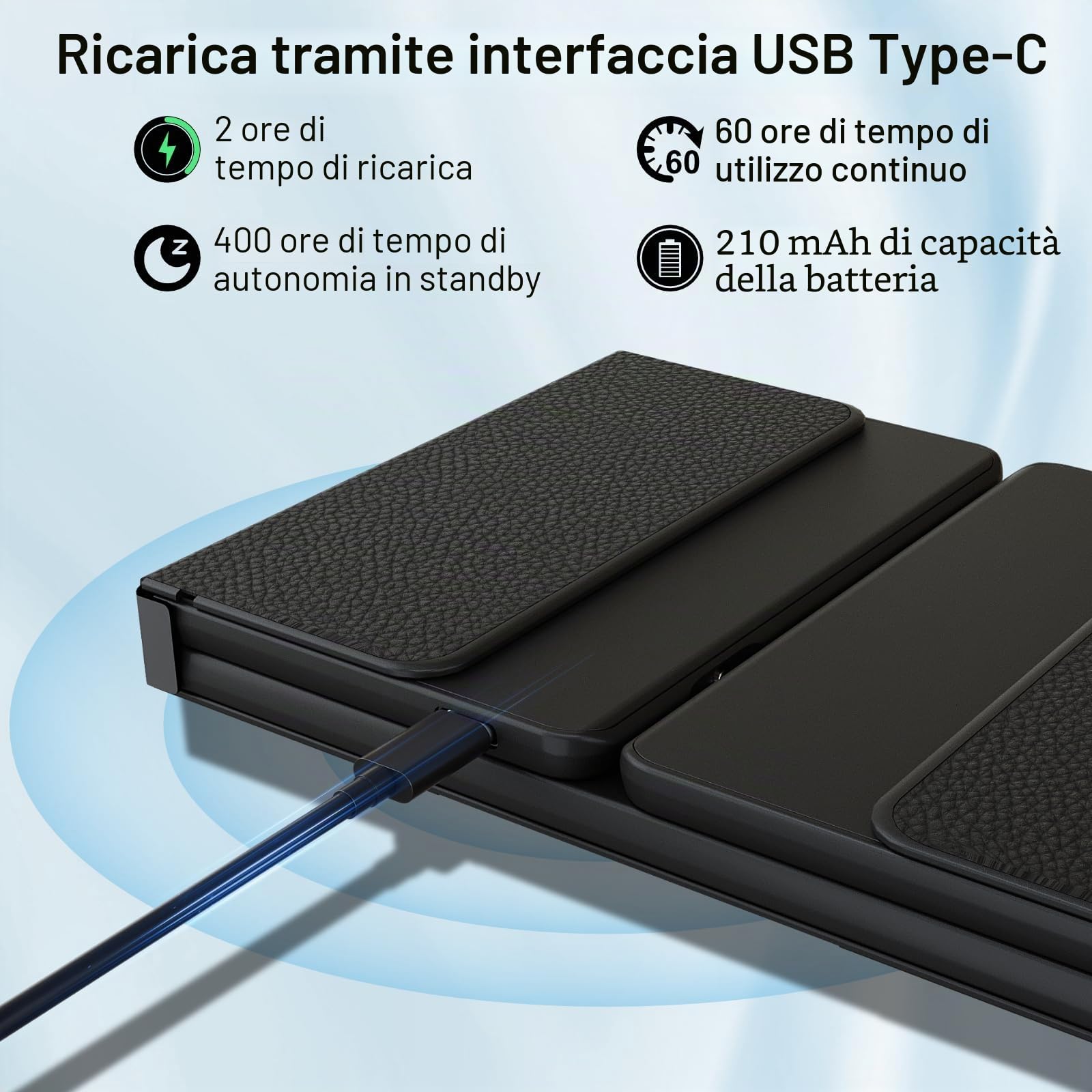 Tastiera Bluetooth pieghevole con touchpad, collega quattro dispositivi, connessione Bluetooth + cavo USB, QWERTZ tedesco con trackpad, per iOS, Android, Windows, laptop, PC