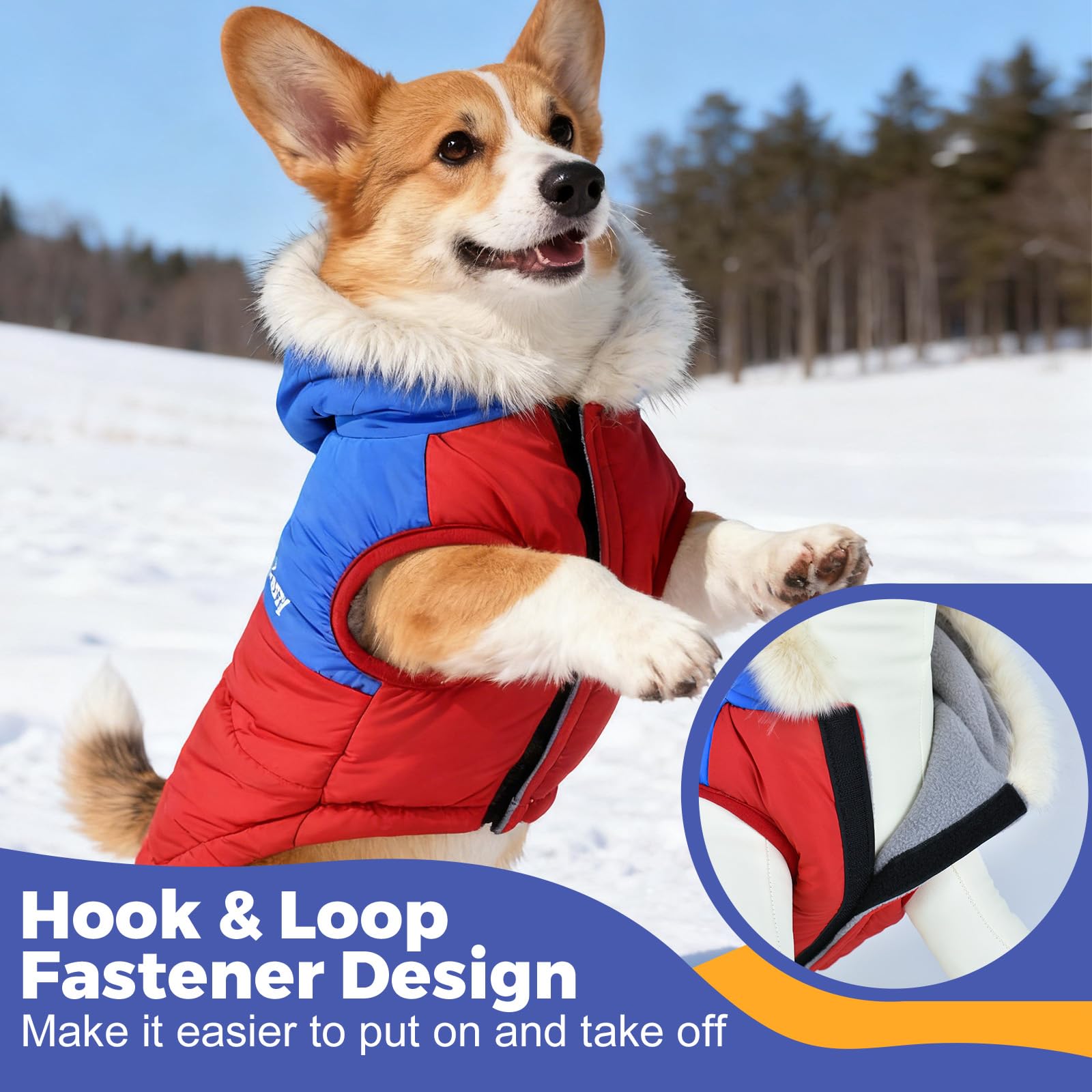 Cappotto invernale per cani con fodera in pile, giacca impermeabile per cani, calda tuta da neve (rosso e blu, S)