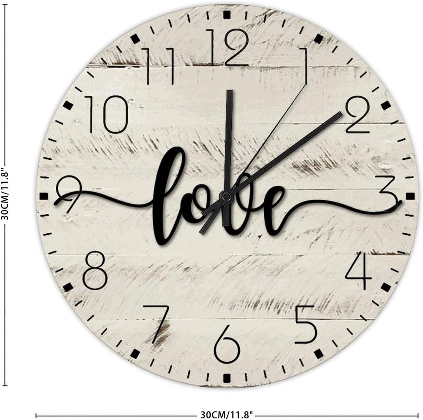 12 Inch Silent Non-Ticking Wall Clocks Battery Operated Love Wooden Wall Decor for School Initial Word Cutout Sculptures Rustic Round Wooden Wall Clock Vintage for Indoor Girls Room