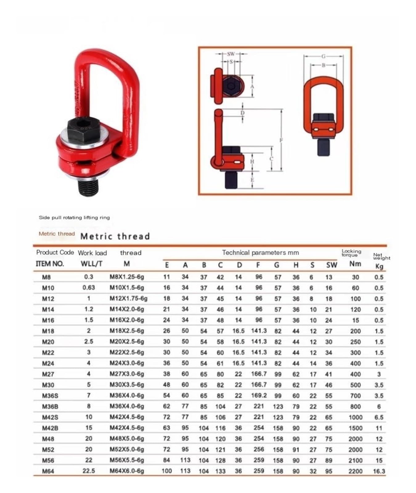 Anillo de elevación giratorio, anillo giratorio de tracción lateral G80, tornillos de anillo de tracción lateral universal, pernos de punto de elevación de anillo de molde de 360 ​​grados(M24*36)